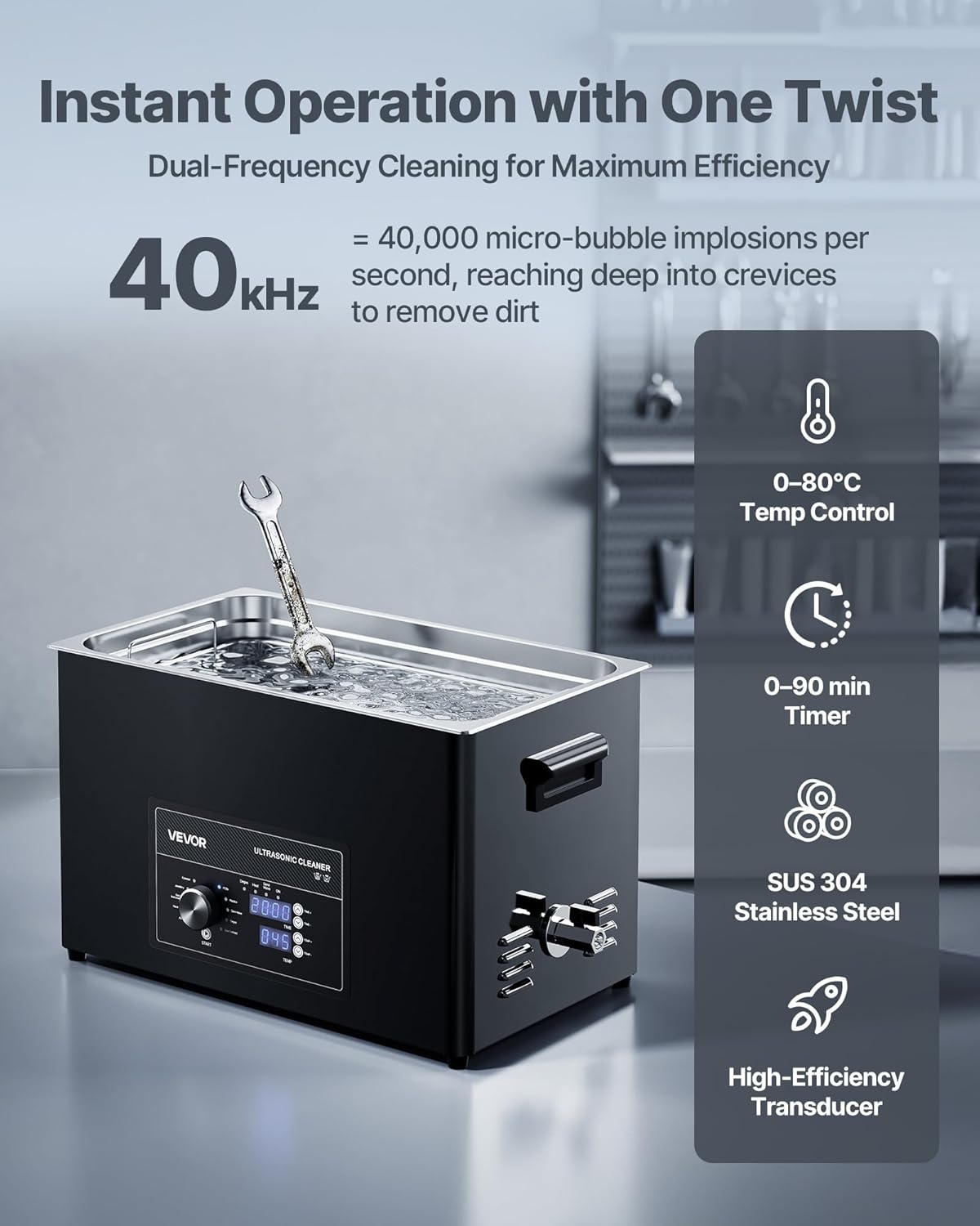 VEVOR Ultrasonic Cleaner, Professional Ultrasonic Cleaning Device with Rotary Knob Control, 30 Litres, Cleaning Device with Basket and Cleaning Ball, Ultrasonic Device for Watches, Shavers