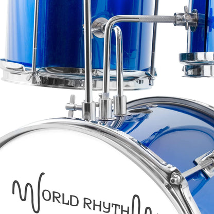 Kids Drum Kit - Blauw 3-delige Junior Drumset, Kinderdrumset met Troon en Drumsticks