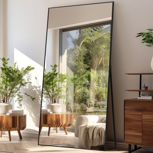 Grote staande spiegel over heel de lengte, vrijstaande vloerspiegel voor de slaapkamer, woonkamer en entree, ideaal voor elke ruimte, rechthoekige zwarte rand, 192 x 85 cm