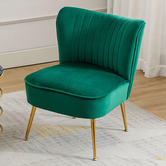 chairus Velvet Tub Chair No Armrest Single Sofa Chair with Metal Legs Upholstered Accent Chair Modern Long Chair for Balcony Living Room (Green-1) - QUORE