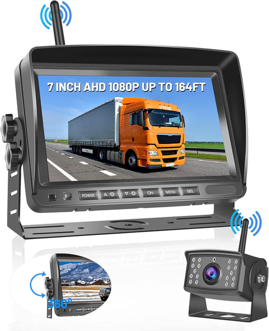 Hikity Nieuwe AHD draadloze digitale achteruitrijcamera met 7 inch IPS-scherm en waterdichte nachtzichtcamera achteruitrijcamera voor 12-36V auto, vrachtwagen, camper, aanhanger