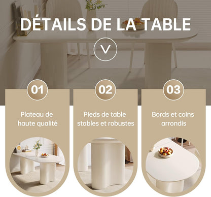 Modern Dining Room Table Set Rectangular with 4 to 6 Chairs White Ideal for Kitchen or Living Room (1 Table with 4 Chairs (1.60 m)) - QUORE