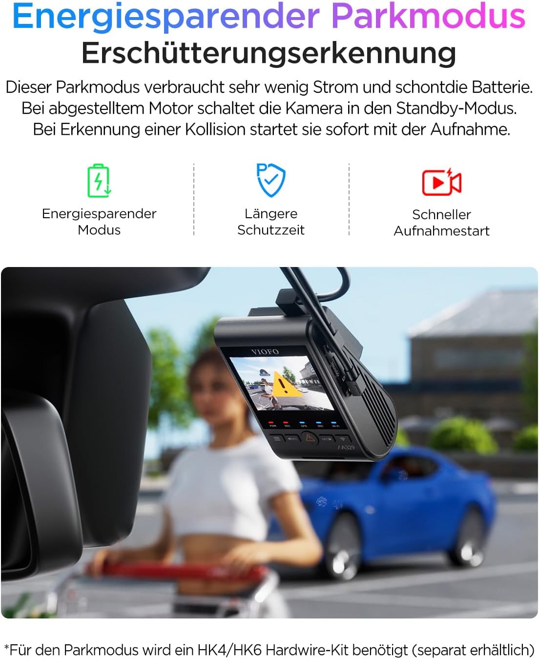VIOFO A329S 2CH 4K 60FPS dashcam voor achter, 4K + 2K Dual dashcam auto, geüpgraded energiebesparende parkeermodus, wifi 6 en app-bediening, Dual Starvis 2 autocamera, nachtzicht/HDR 2.0, optioneel 4