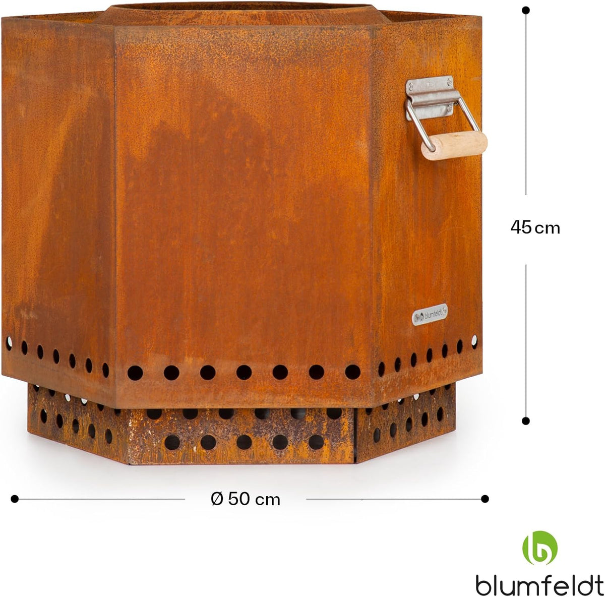Blumfeldt Brasero Mobiele regenhoes, houten handgrepen, houtvuurplaats, 360° uitzicht, tuin en terras
