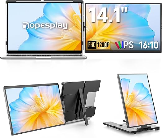 Laptop Scherm Extender – Draagbare Monitor – Tweede Scherm – Laptop Display – Portable Screen – 14 Inch IPS – 1920x1200 FHD – 360° Draaibaar Scherm – USB-C & HDMI Plug & Play - QUORE