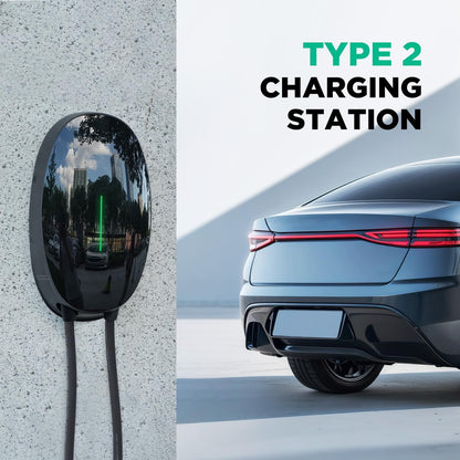 EV Oplader wandhouder met 11 KW type 2, 16A 3-fasen thuislaadstation Wallbox, 6 m oplaadkabel en type 2 stekker met lichtstrip voor EV PHEV, zwart