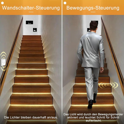 Intelligente led-trapverlichting, 20 niveaus, koudwit, 6000 K, automatische Smart Stair Lighting met PIR-bewegingssensor, lichtsensor en draadloze bediening, complete set voor binnen