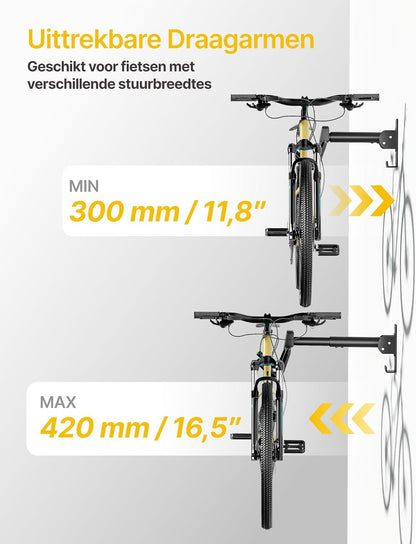monTEK Fietswandhouder, inklapbare racefietswandhouder, 30 kg draagvermogen, fietshouder muur voor garage, 4 stuks