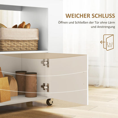 HOMCOM Kitchen Trolley with Wood Worktop, Shelves, Wine Racks, Serving Trolley, Kitchen Cabinet on Wheels with Soft-Close Hinges, Handle, Kitchen Island, 83 x 40 x 83 cm, Oak - QUORE