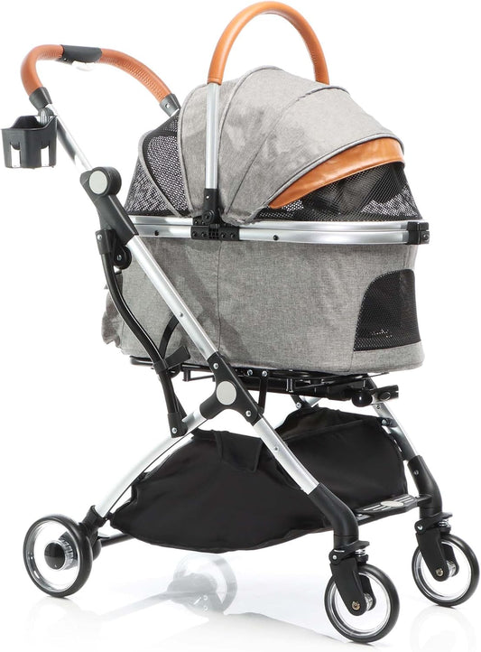 Fudajo hondenwagen 2-in-1 hondenbuggy inklapbaar grijs huisdierwagen honden met mand en plank