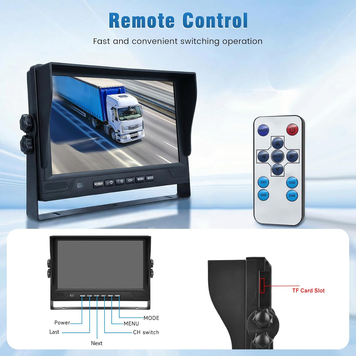 1080p achteruitrijcameraset met 4 AHD-camera's, 9 inch DVR-quad-split-monitor, beschermingsklasse IP68, nachtzicht, voor- en achteruitrijcamera's met 2 x 10 m + 2 x 20 m kabels, geschikt voor