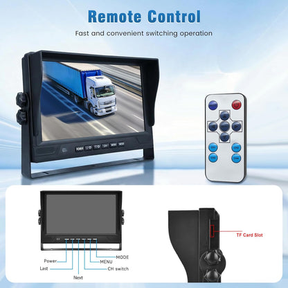 1080p achteruitrijcameraset met 4 AHD-camera's, 9 inch DVR-quad-split-monitor, beschermingsklasse IP68, nachtzicht, voor- en achteruitrijcamera's met 2 x 10 m + 2 x 20 m kabels, geschikt voor