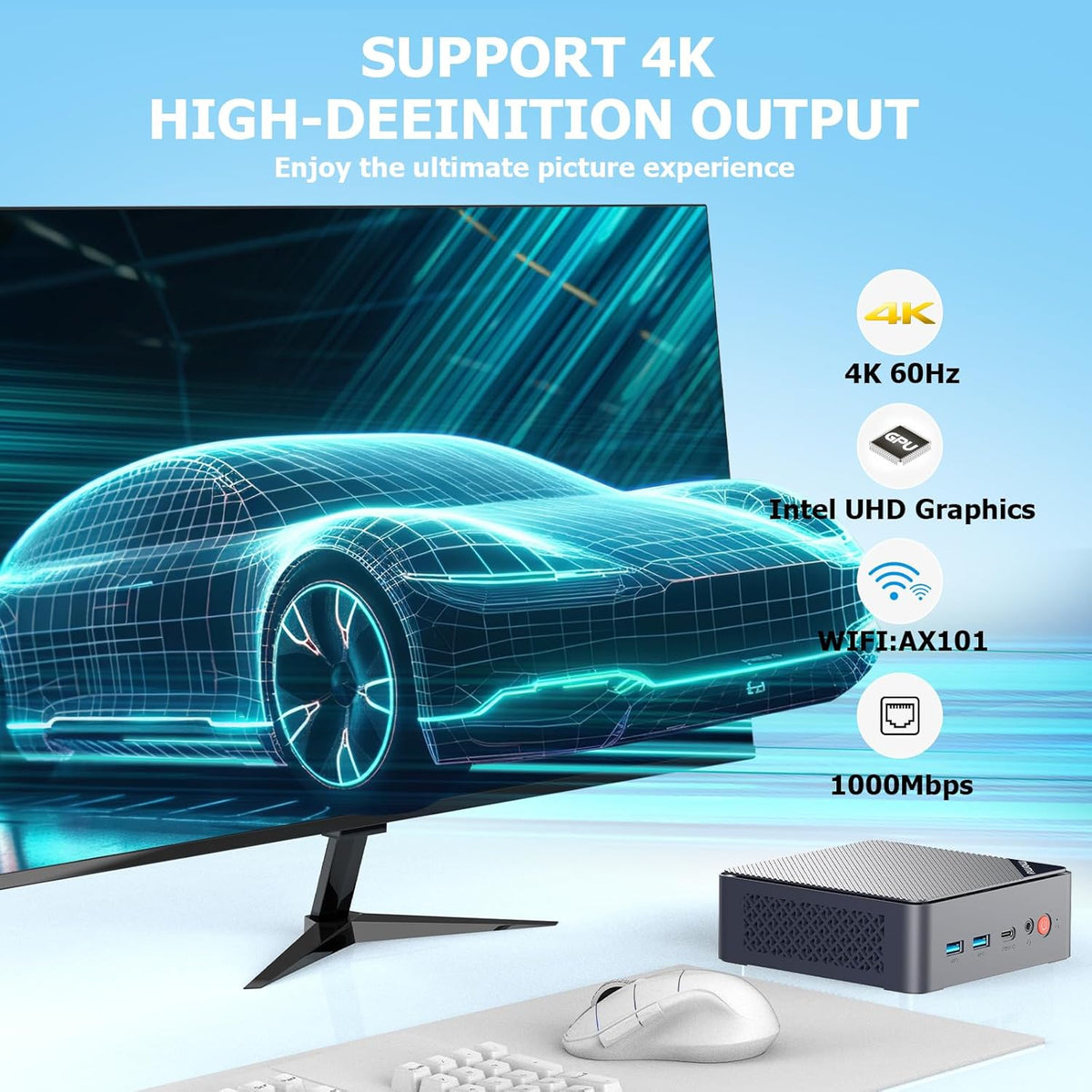 AWOW Mini PC W-11 Pro Twin Lake-N N150 Quad Core 3.60GHz, 16GB DDR4 3200MHz 512GB M.2 PCIE3.0 SSD Mini Desktop Computer, Micro PC Dual Display HDMI DP 4K@60Hz Dual RJ45 Gigabit Ethernet, AX101 - QUORE