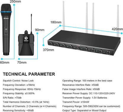 Draadloze Microfoonset – Handmicrofoonset – UHF Microfoonsysteem – Karaoke Microfoon – Presentatiemicrofoon – 8 Handmicrofoons – UHF Stabiele Verbinding – Metalen Ontvanger met Squelch Tegen Ruis