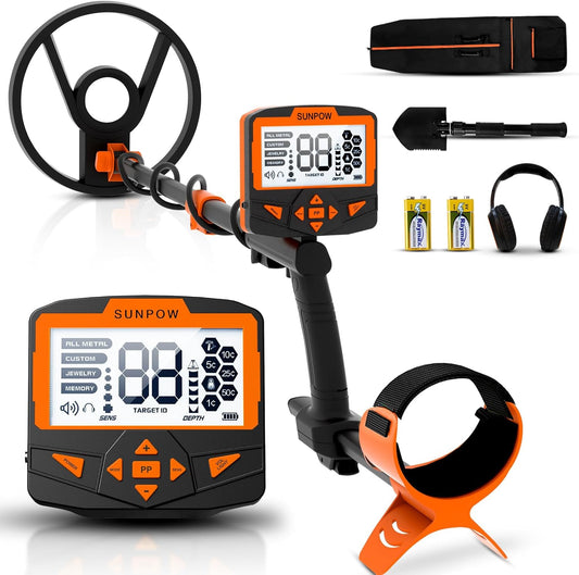 SUNPOW Metaaldetectorset Voor Volwassenen en Kinderen, Multifunctionele Professionele Detector met Pinpointermodus, IP68 Waterdicht, Sterke Anti-interferentie, Geavanceerde DSP-chip