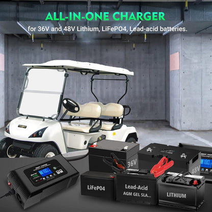 Acculader 36V/48V – Batterijlader – Accuoplader – Snellader – Oplader Auto & Motor – Intelligente Snellader Met Reparatiemodus – Compatibel Met Lithium, LiFePO4 & Loodaccu’s