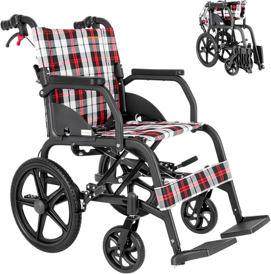 Faltbare lichte rolstoel met dubbele remmen (11 kg), vouwbaar transportrolstoel voor ouderen, aluminium rolstoelen met voetsteun, rolstoel voor gehandicapten (CP-30A6N).