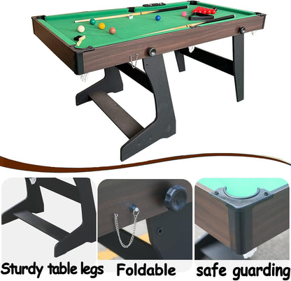 6FT Pool Billiard Table, Folding Snooker Table, Billiard Table with All Accessories for Children and Adults - QUORE