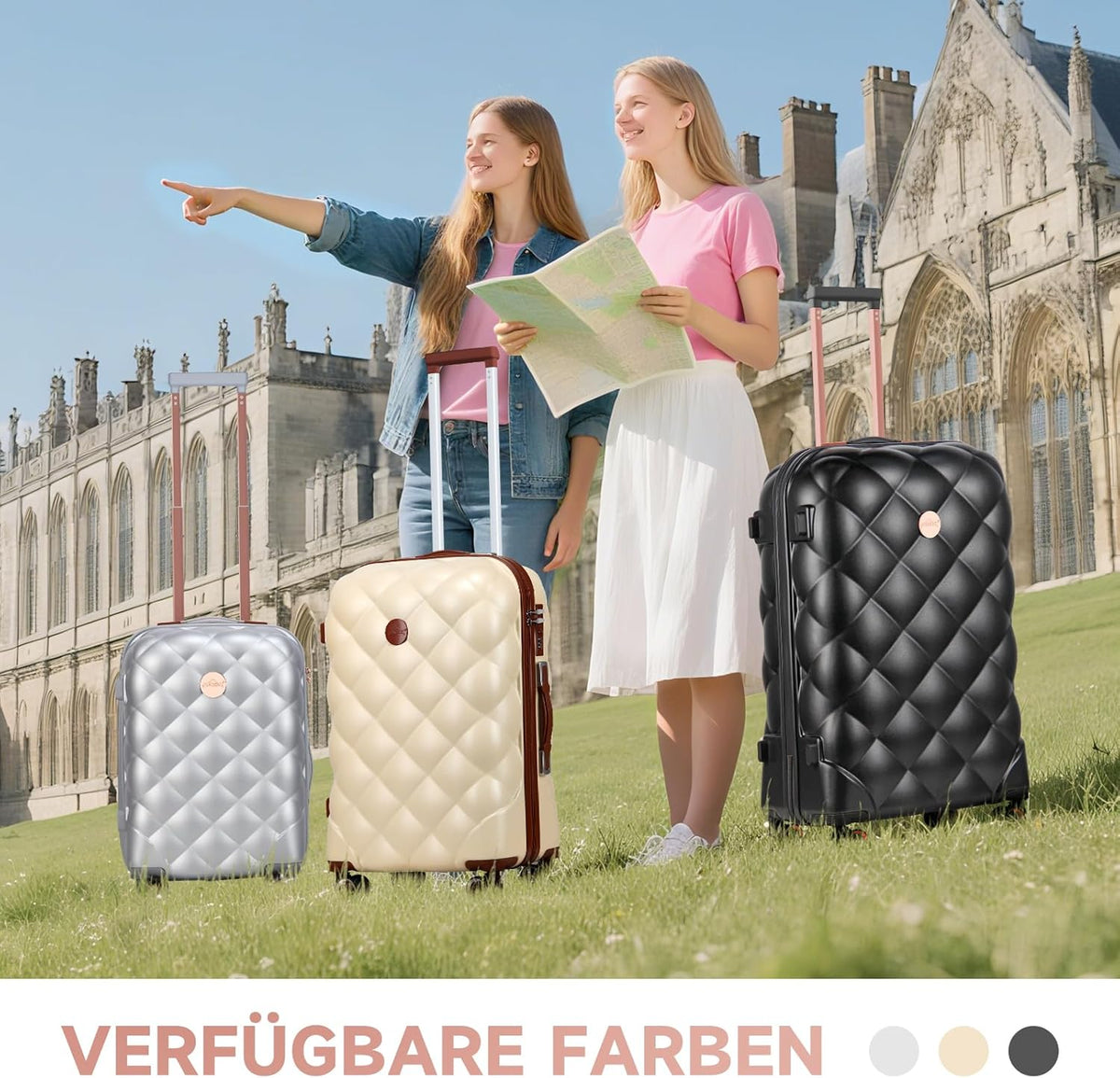 HOMELUX Kofferset 3-delig hardshell reiskoffer ABS lichte trolley rolkoffer hardshell koffer set - M-L-XL, beige, set, kofferset