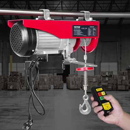 VEVOR Electric winch 500kg to 1000kg lifting height 12m cable motor winch 1600W copper motor pulley 10m/min lifting speed lift with wireless remote cable lifter chain hoist