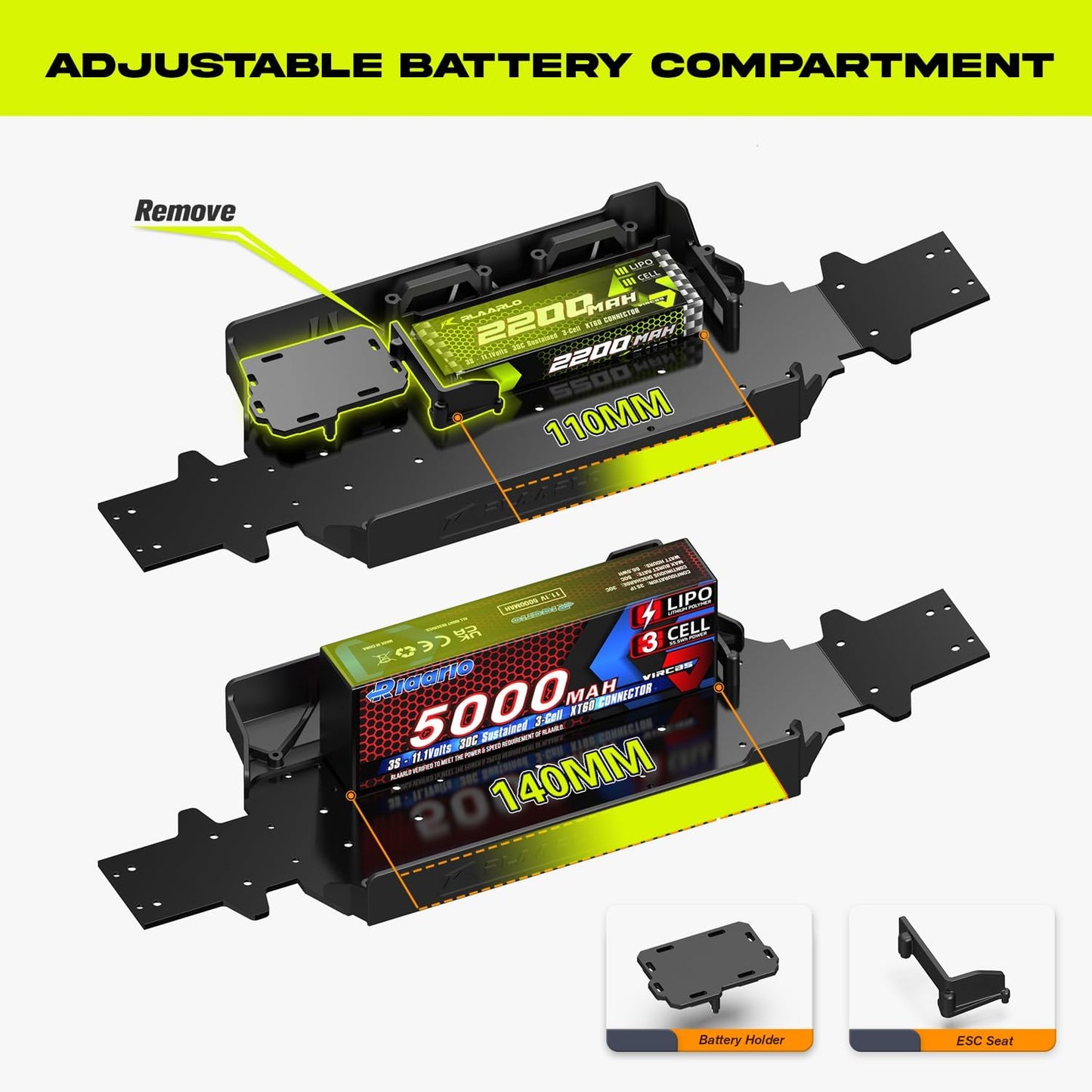 AMORIL 1/10 RTR borstelloze snelle RC-auto's voor volwassenen, max. 50 mph hobby elektrische off-road monstertruck, waterdichte high-speed RC-auto, 4WD-afstandsbediening auto met 3S Lipo, groen