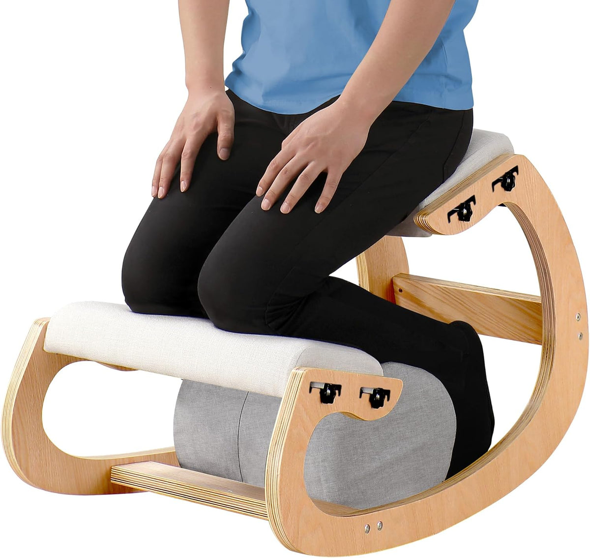 Ergonomische kniestoel, verstelbare schommelstoel van hout, verbeter je houding met een schuine zitting voor thuis, kantoor (wit eiken)