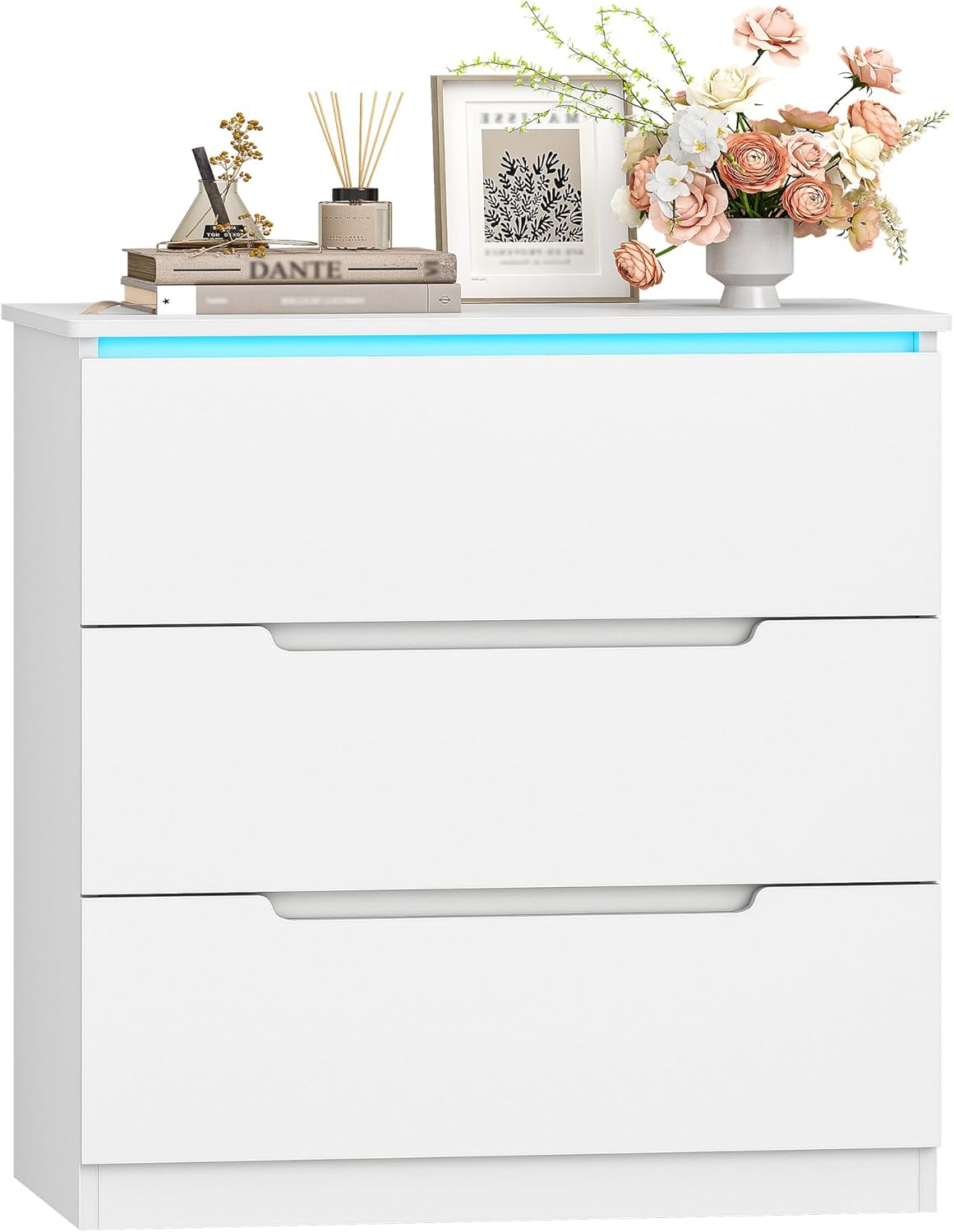 Hzuaneri Chest of Drawers, Side cabinet with LED light strip, Modern style, Suitable for living room and bedroom, 40 x 70 x 80 cm, White DC01303XEU