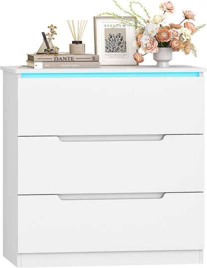 Hzuaneri Chest of Drawers, Side cabinet with LED light strip, Modern style, Suitable for living room and bedroom, 40 x 70 x 80 cm, White DC01303XEU