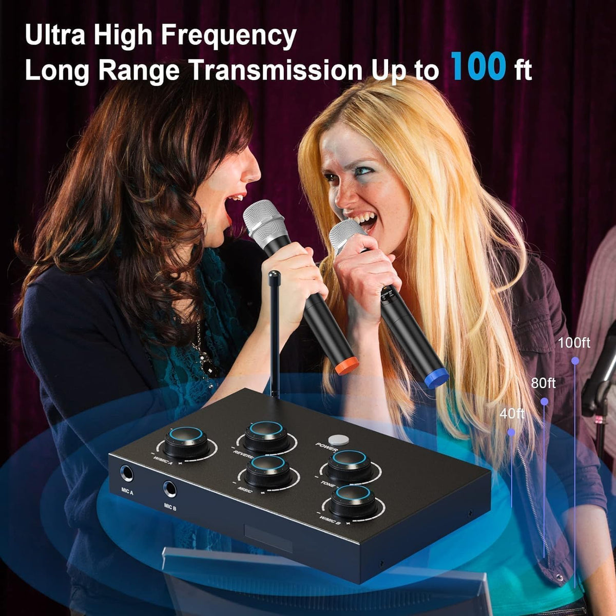 Draadloos microfoonsysteem, UHF karaoke-microfoon, draadloos microfoon voor karaoke, bruiloft, roadshow, conferentie, feest, compleet karaoke-set met draadloos microfoon