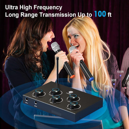 Draadloos microfoonsysteem, UHF karaoke-microfoon, draadloos microfoon voor karaoke, bruiloft, roadshow, conferentie, feest, compleet karaoke-set met draadloos microfoon