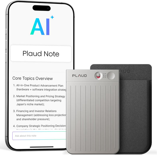 Plaud Note Digitale AI Spraakrecorder voice recorder met AI Transcriptie en samenvattingen audio ondersteunt 112 talen audio recorder voor colleges vergaderingen (Zilver Note met Zwarte Hoes)