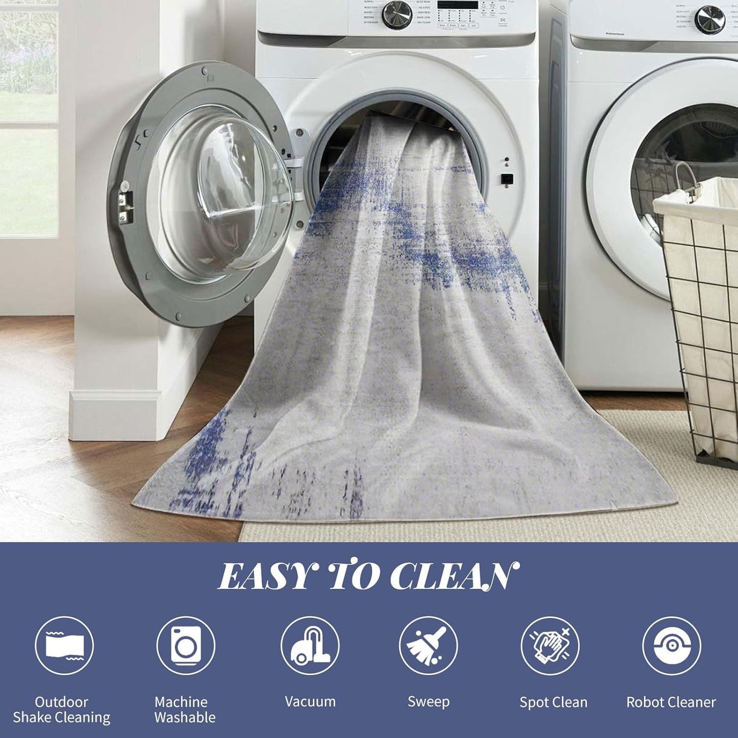Vloerkleed Woonkamer 270x360 Extra Groot Blauw Grijs Tapijt Abstract Vloerkleed Modern Gebied Vloerkleed Zacht Versleten Slaapkamer Decor Anti-Slip Vloermat