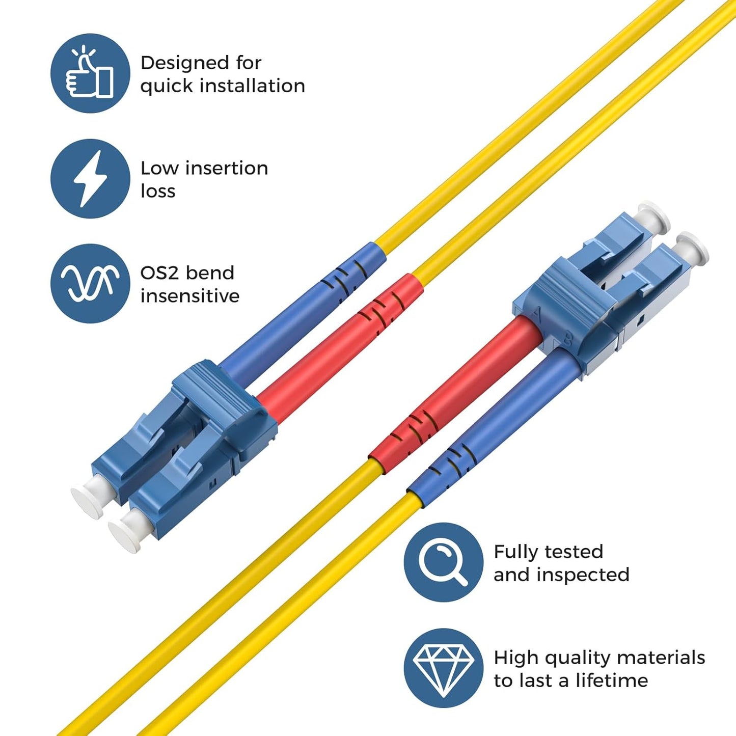 LC/UPC naar LC/UPC Fiber optische internetkabel, single mode patchkabel, glasvezel optische jumper, optische patchkabel, Simplex - 9/125um - OS1/OS2 compatibel, LSZH geel
