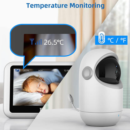 TakTark Babyfooncamera, 4,3 inch videobabyfoons, camera met 300 graden pan-tilt zoom, babycamera, temperatuurbewaking, VOX, nachtzicht, tweerichtingscommunicatie