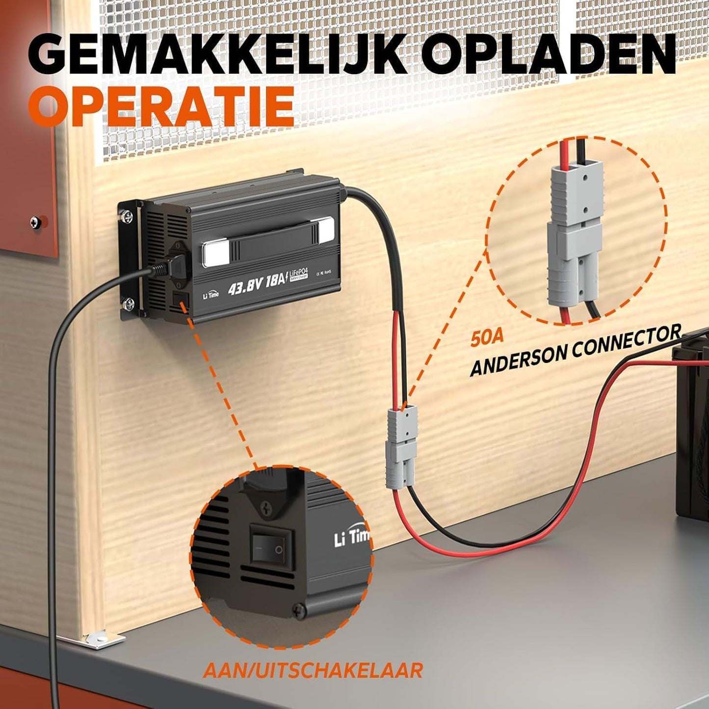 LiFePO4 Oplader – Lithium Batterijlader – Acculader – Smart Charger – 36 V 18 A – 43,8 V Laadspanning – Meervoudige Veiligheidsbescherming met LED-Display
