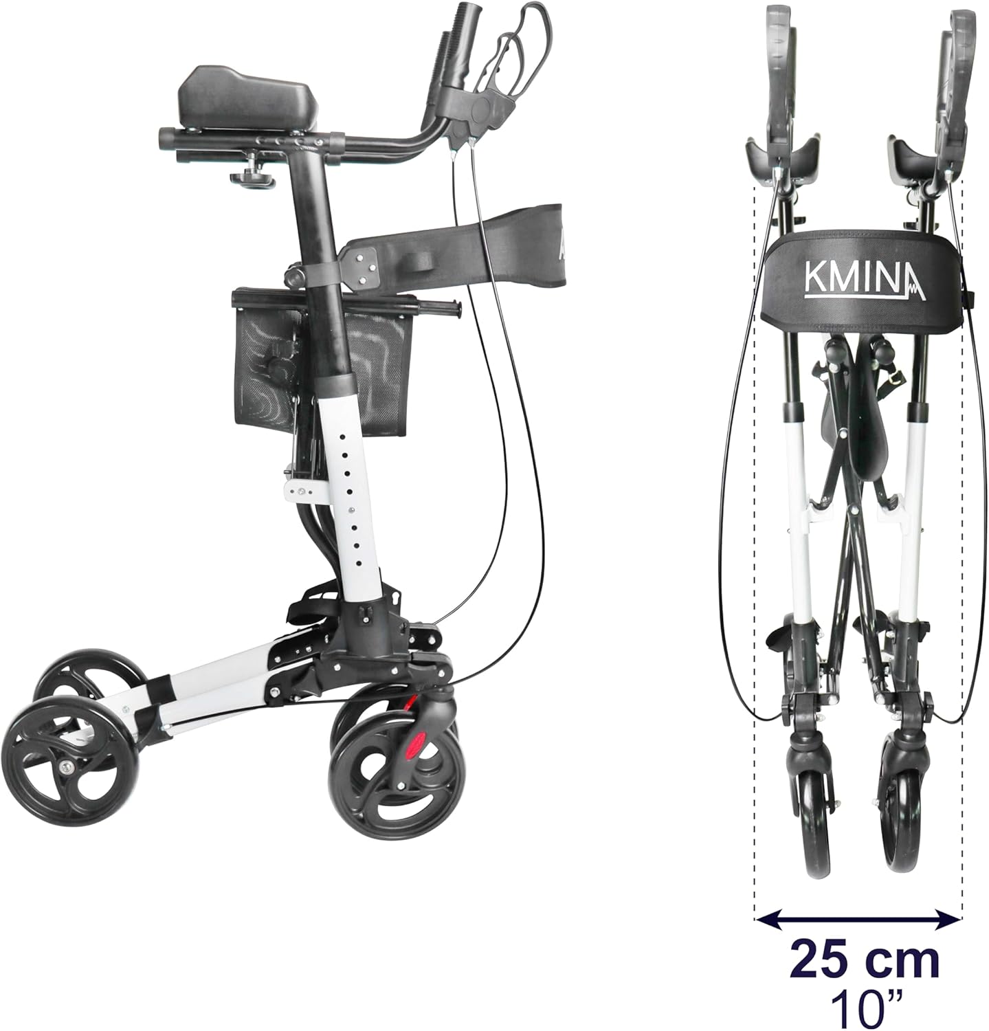 KMINA - Rollator met Armschalen en Zitje, Opvouwbaar voor Senioren, Aluminium voor Binnen- en Buitengebruik, met Mandje