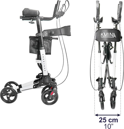 KMINA - Rollator met Armschalen en Zitje, Opvouwbaar voor Senioren, Aluminium voor Binnen- en Buitengebruik, met Mandje