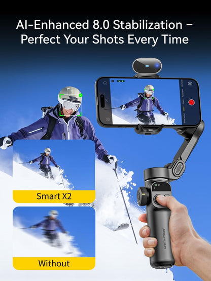 AOCHUAN Gimbal Stabilisator voor iPhone met AI-tracking-sensor, tilt je filmopnames op met 7,8 inch verlengstang, iPhone-gimbal met 8.0 stabiliteit voor sportopnames, Smart X2 AI zwart