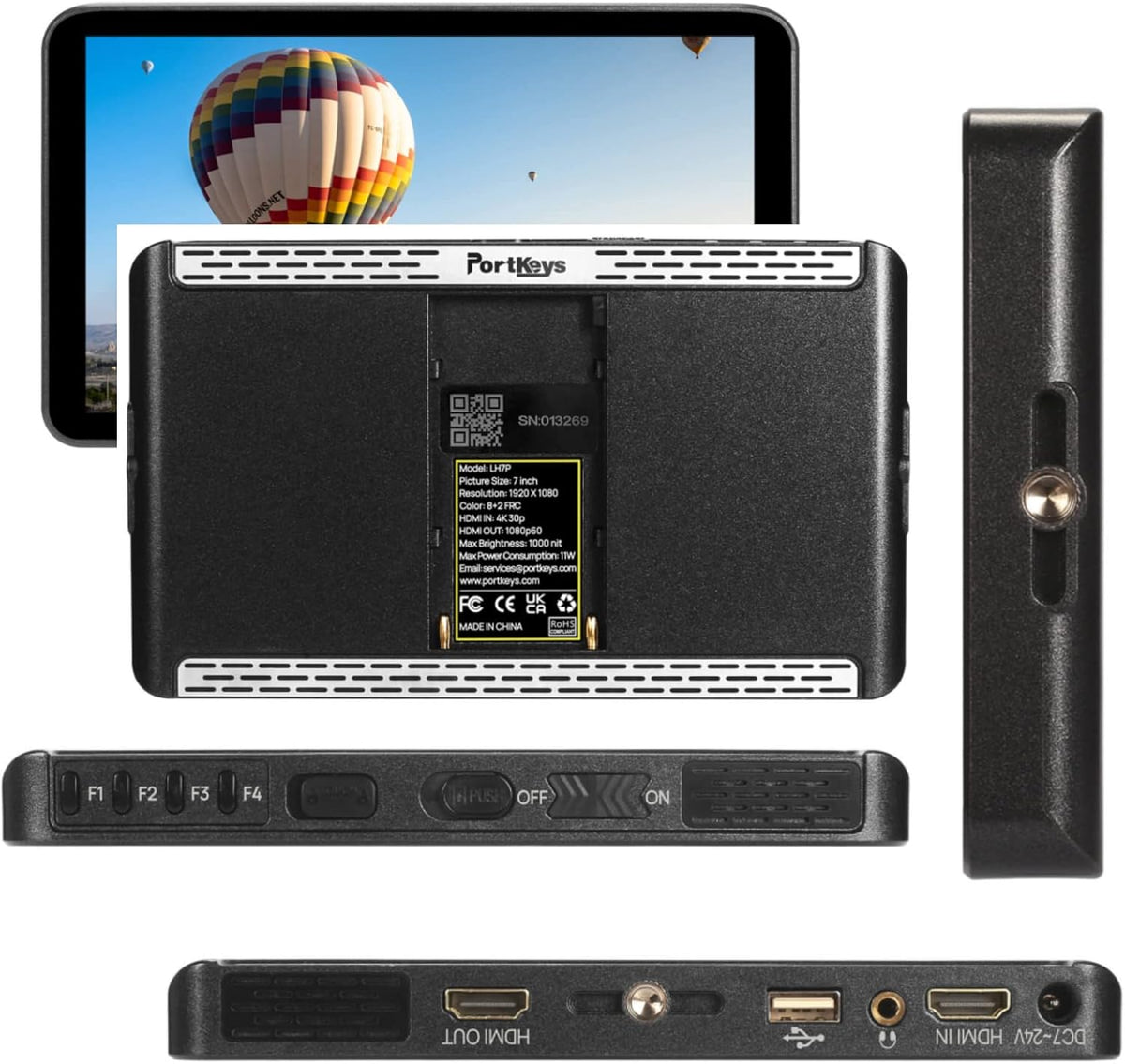 7 inch touchscreen monitor – Cameramonitor, videomonitor, field monitor, monitor voor camera – 1000 nits daglichthelderheid – 10 bit Full HD 1920 x 1080