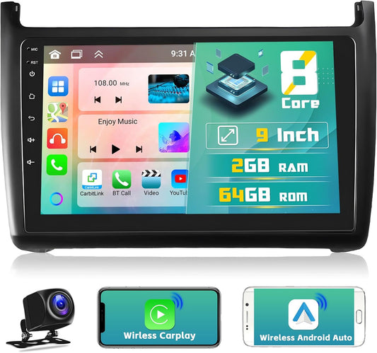 9" Android Autoradio VW Polo – Car Multimedia Speler – Navigatiesysteem – Auto Stereo – Touchscreen Radio – 8-Core Processor – Draadloze CarPlay & GPS - QUORE