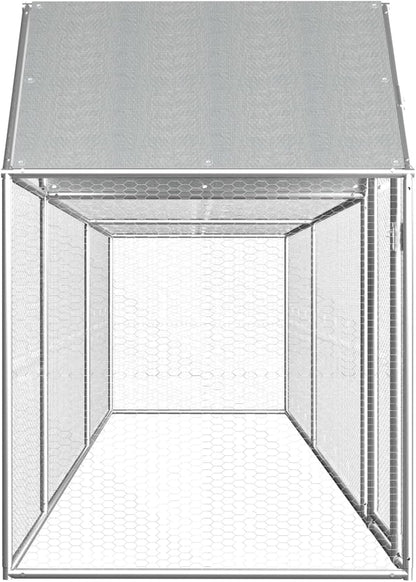XXL chicken coop with spout, galvanised steel, 5 x 1 x 1.5 m, silver, waterproof, lockable, durable, stable - for chickens, chickens, ducks, geese etc.