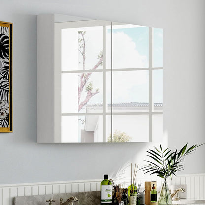 Badkamerkast – Wandkast – Spiegelkast – Medicijnkast – Opbergkast – Dubbele Spiegeldeuren – Extra Groot 90x80x13 cm – Wit Minimalistisch Design