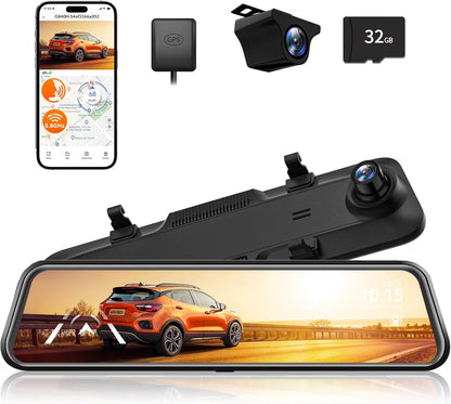 Spiegel Dashcam – Achteruitkijkspiegel Camera – Dashcam Spiegel – Autocamera – Spiegelcamera – 11,8 Inch Scherm – 2.5K Voor En 1080P Achter