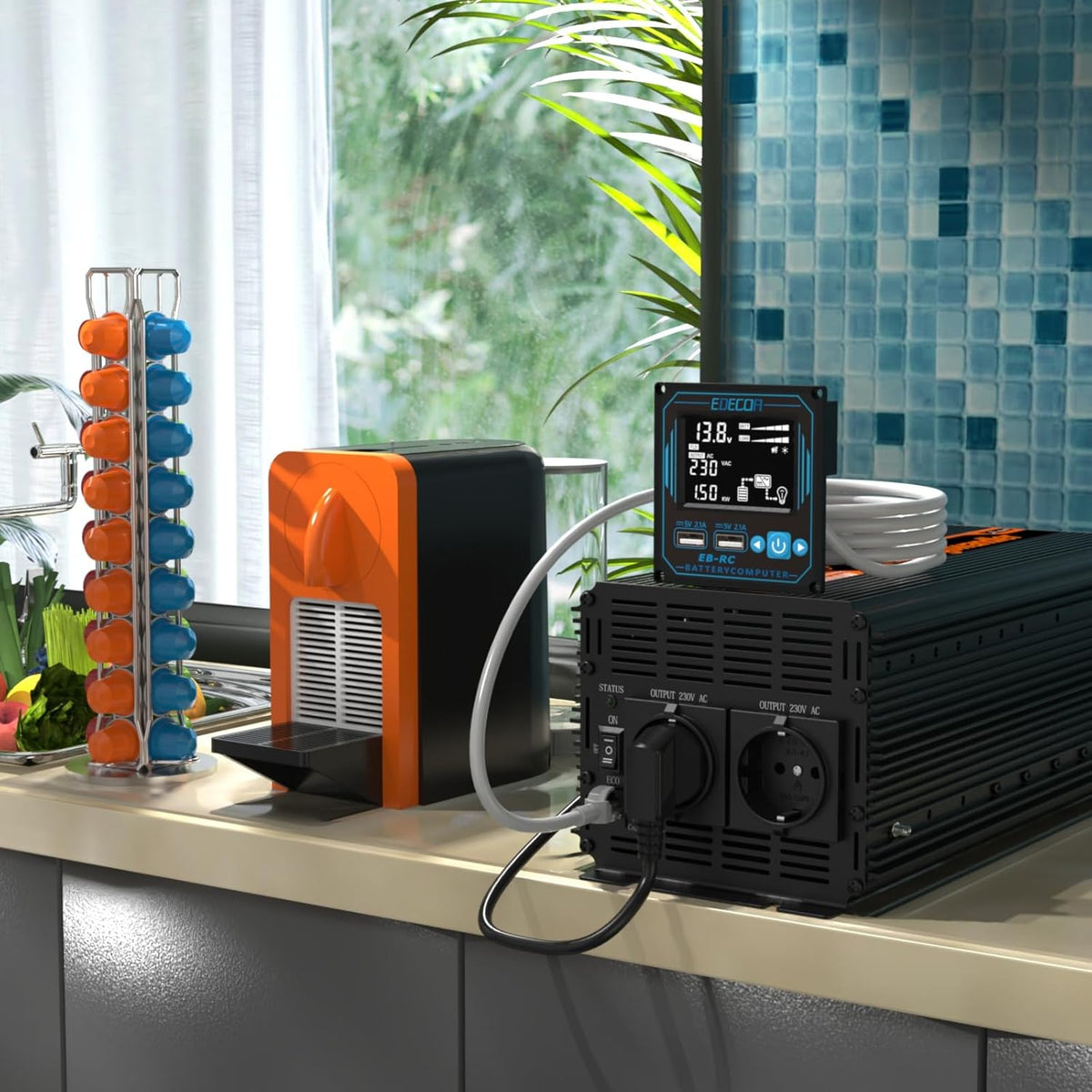 <font dir="auto" style="vertical-align: inherit;"><font dir="auto" style="vertical-align: inherit;">        EDECOA Inverter 12V 230V pure sine 2000W, eco mode, with app, remote control, 2 x USB, compatible with batteries (lithium, AGM, gel, FLD), for camp