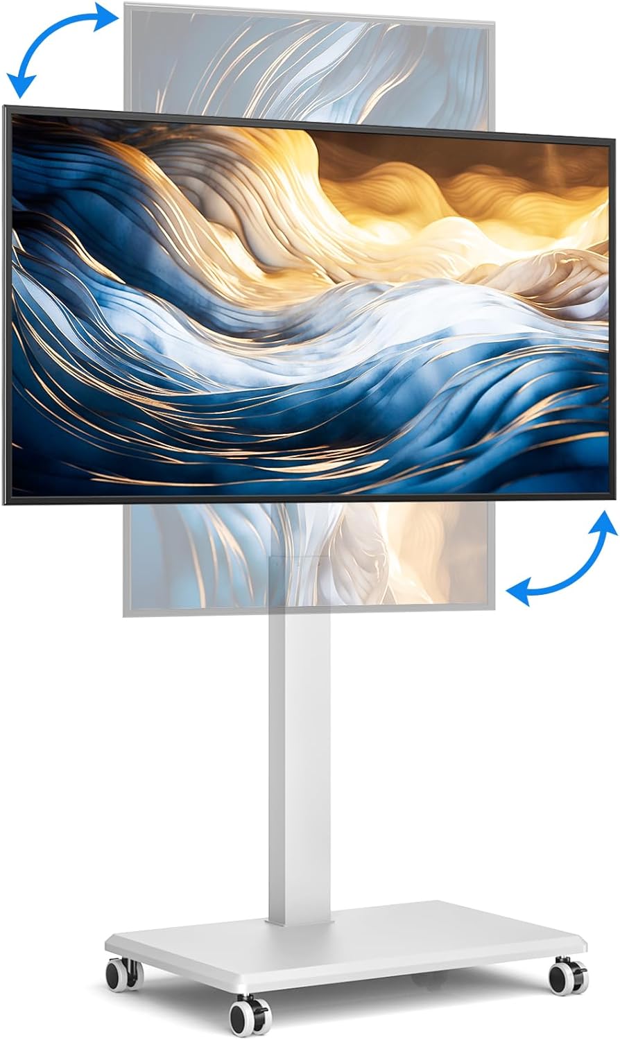 Draagbare tv met standaard met wieltjes voor 42-75 inch, hoogteverstelling met zwengel, tv-beugel voor de vloer, maximale belasting 50 kg, VESA max. 600 × 500 mm