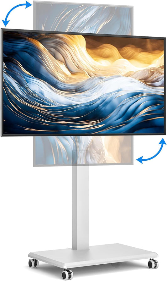 Draagbare tv met standaard met wieltjes voor 42-75 inch, hoogteverstelling met zwengel, tv-beugel voor de vloer, maximale belasting 50 kg, VESA max. 600 × 500 mm