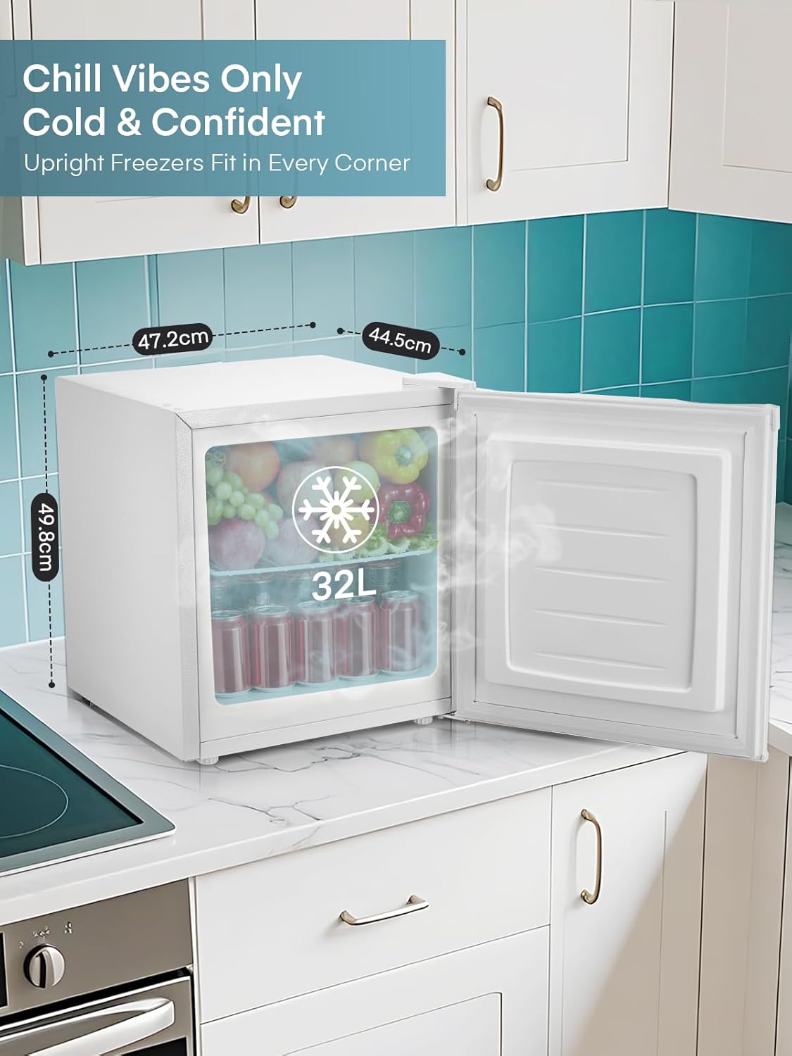 FOHERE Mini Freezer, 32L, Small Freezer with Reversible Door, Quiet, 7 Adjustable Thermostats for Hotel/Dormitory/Home/Office, Black - QUORE