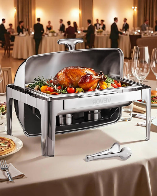 Voedselwarmer – Warmhoudplaat – Buffetwarmer – Cateringwarmer – Zelfbediening – 8,5 Liter Inhoud – Roestvrij Staal Met Inklapbaar Deksel