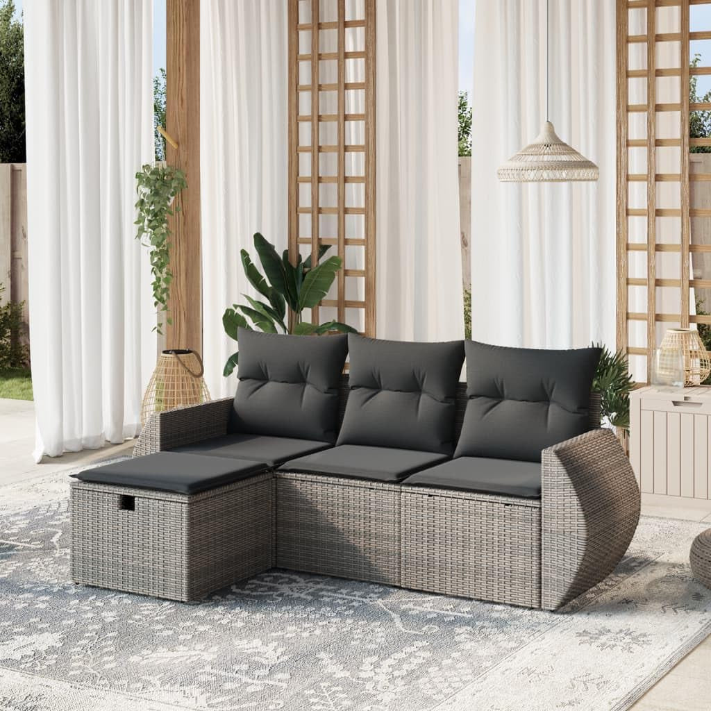 Gecheer 4-delige polyrotan lounge balkonmeubelen tuinmeubelen set lounge meubels outdoor terrasmeubels tuinlounge meubelsets balcony meubels tuinmeubilair met kussen grijs polyrotan - QUORE