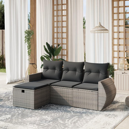 Gecheer 4-delige polyrotan lounge balkonmeubelen tuinmeubelen set lounge meubels outdoor terrasmeubels tuinlounge meubelsets balcony meubels tuinmeubilair met kussen grijs polyrotan - QUORE